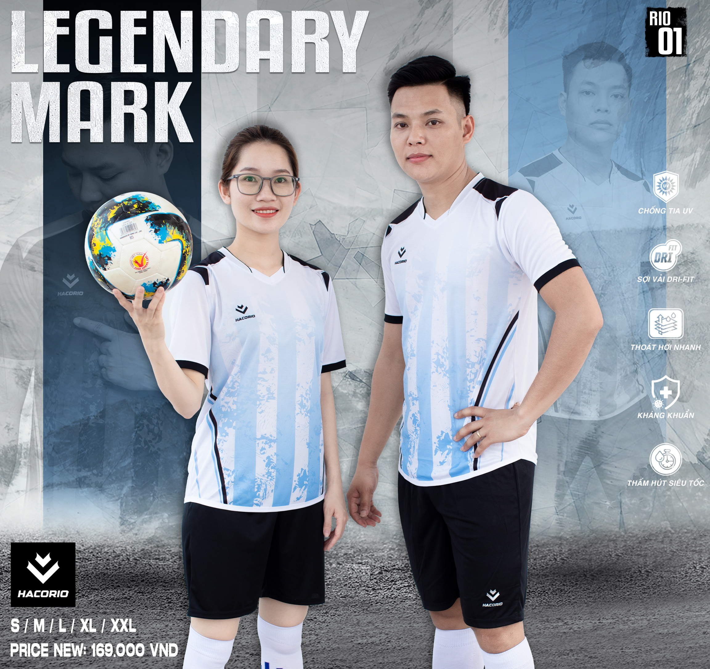 HACORIO-RIO-01-NamNu-Trang Mẫu áo bóng đá không logo màu trắng