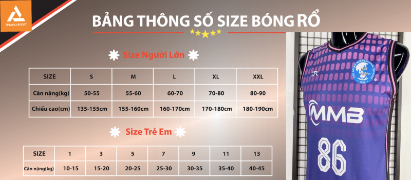 Bảng size áo bóng rổ chuẩn - đẹp